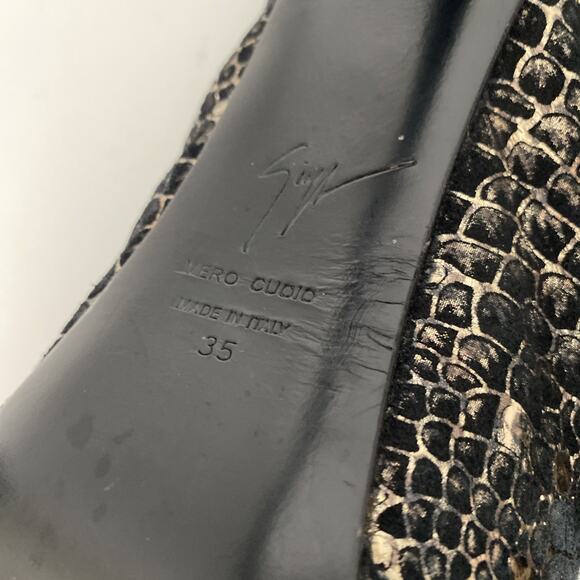 Giuseppe Zanotti Embossed Snakeskin Platform Pump Slingback Gold Black Peep 35 - Picture 9 of 9